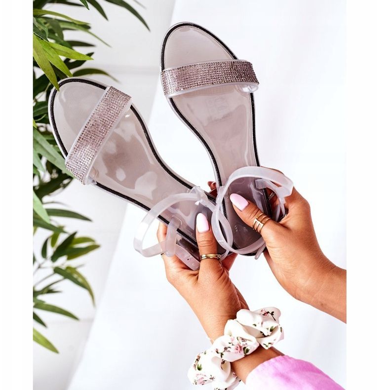 LU BOO Gummisandaler med grå Glitter Beach Time silver- 2