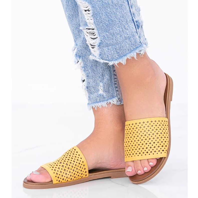 Gula öppen Ballera -tofflor för kvinnor 1