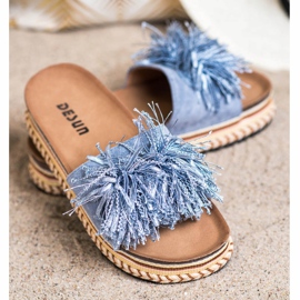 SHELOVET Trendiga tofflor med fransar blå 2
