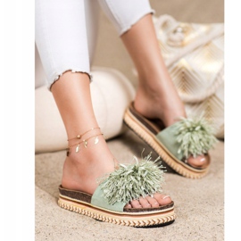SHELOVET Trendiga tofflor med fransar grön 1