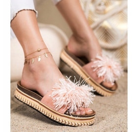 SHELOVET Trendiga tofflor med fransar rosa 1