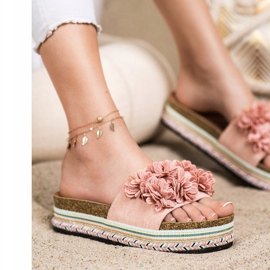 SHELOVET Tofflor På Plattformen Med Prydnad rosa 1