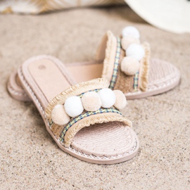 SHELOVET Tofflor Med Pompoms brun 2