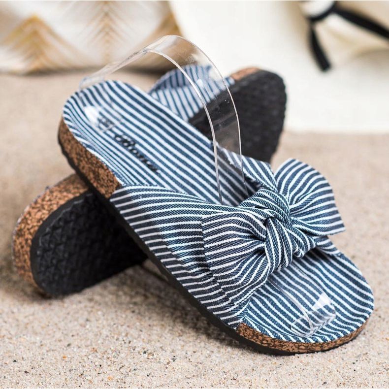 Bona Tofflor Med Randig Rosett vit blå 1