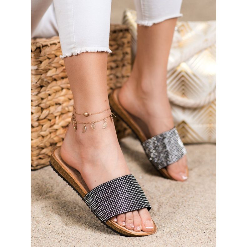 Bona Eleganta tofflor med cubic zirconia svart 1