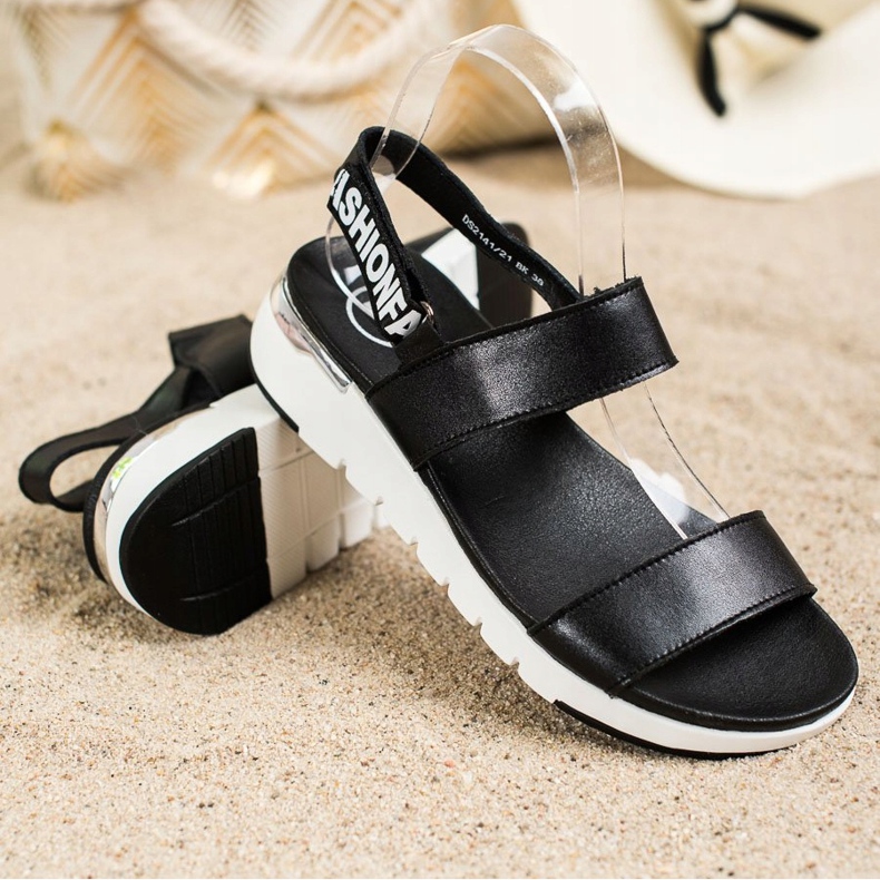 Filippo Lädersandaler med kardborreband svart 1