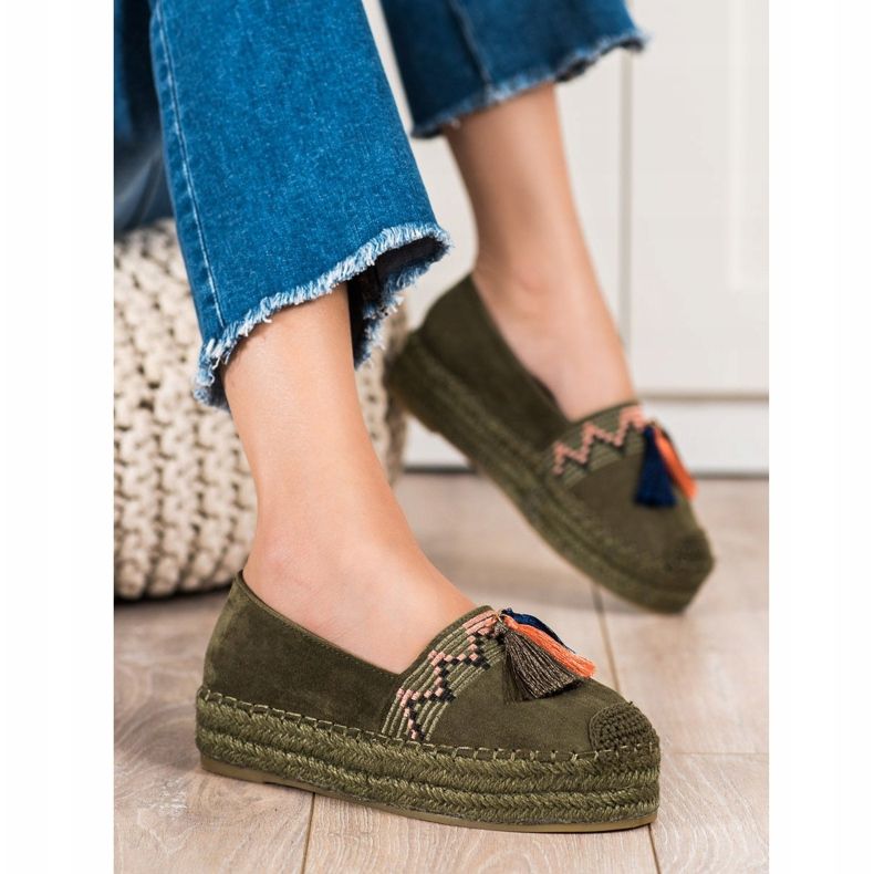 Coura Mocka Espadrilles Med fransar grön 1