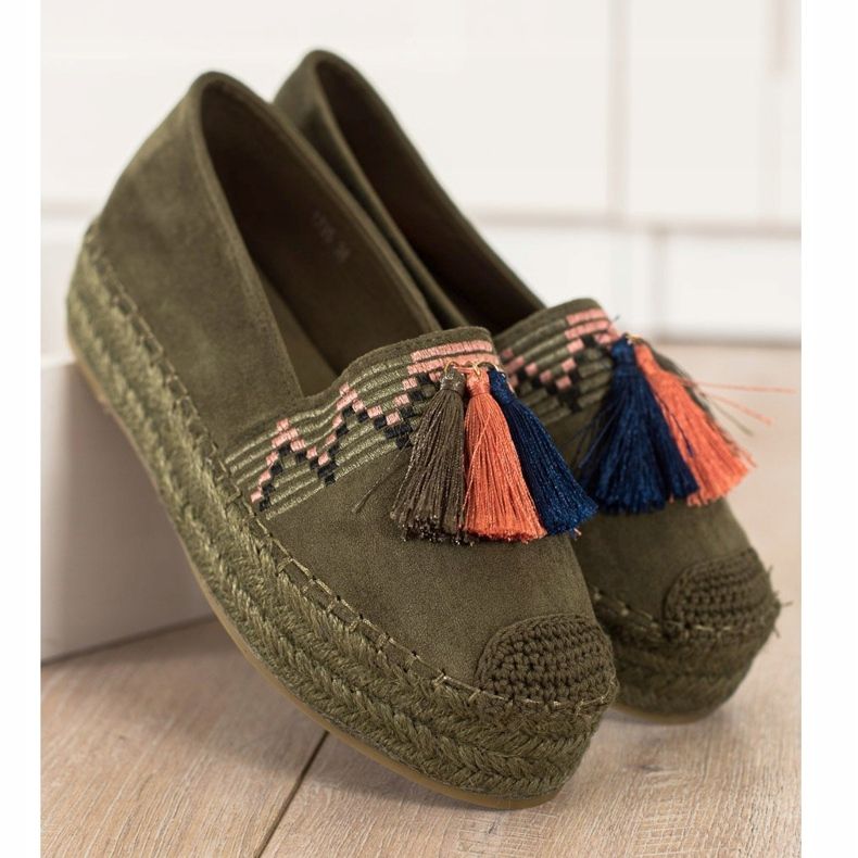 Coura Mocka Espadrilles Med fransar grön 2