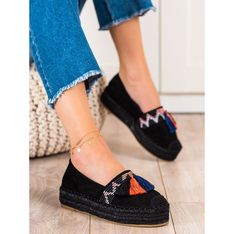 Coura Mocka Espadrilles Med fransar svart 1
