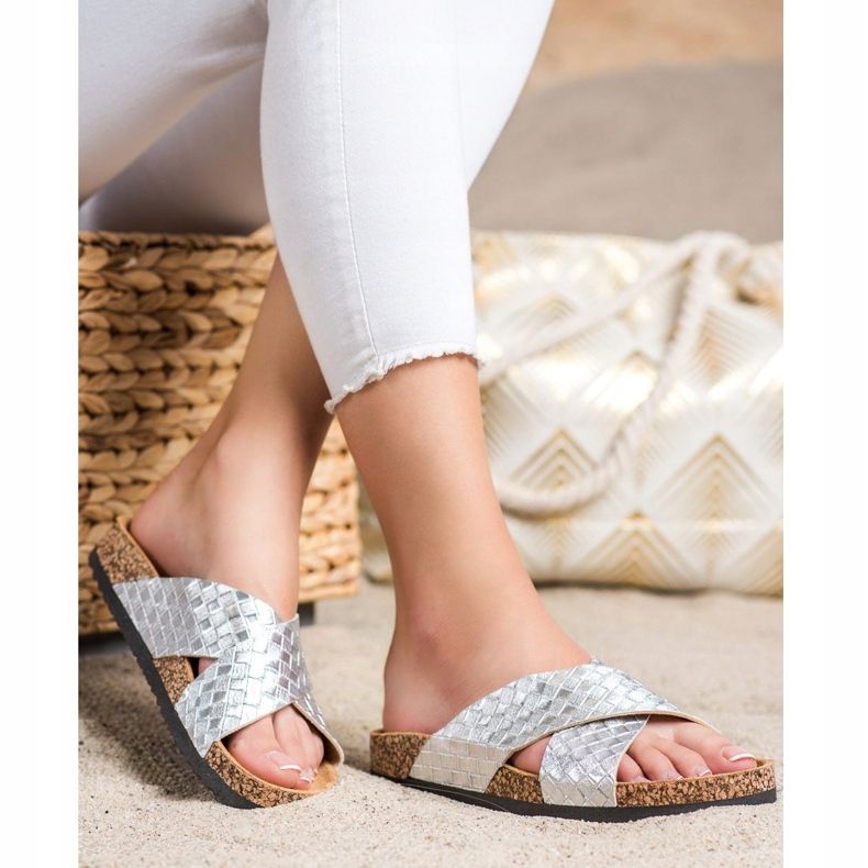 Bona Bekväma Eco Leather Tofflor silver- 2