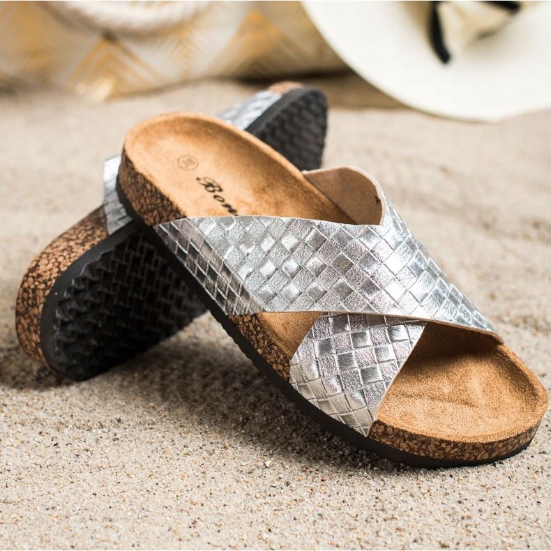 Bona Bekväma Eco Leather Tofflor silver- 1