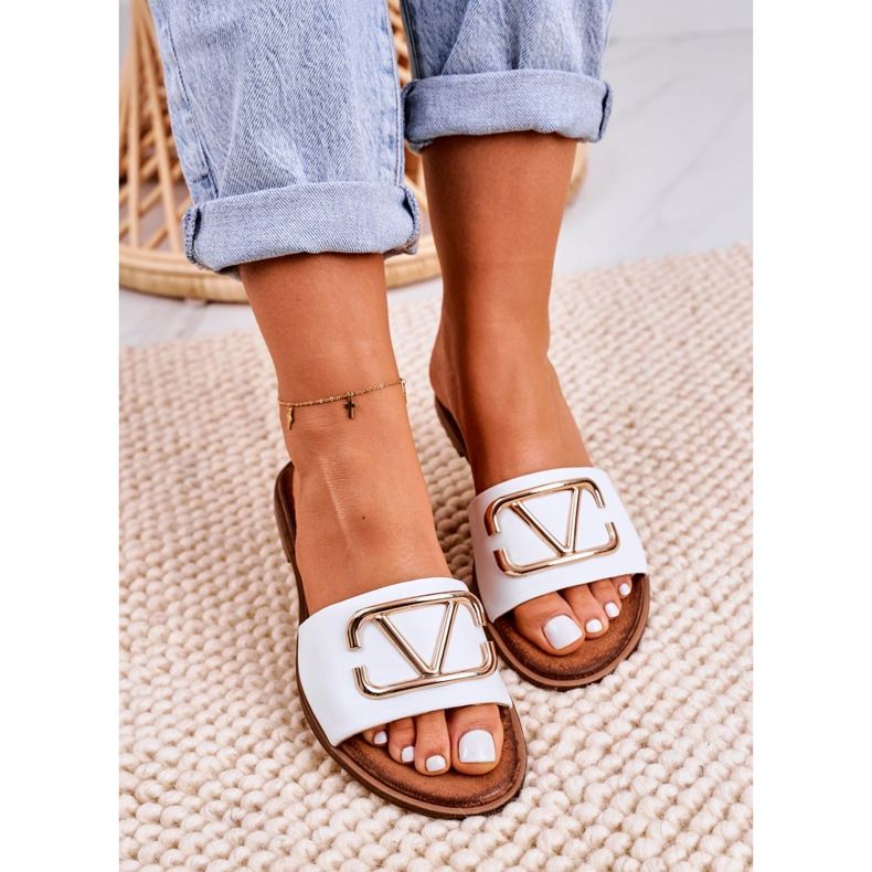 Nicole Dam klassiska läder tofflor vit Evie gyllene 1