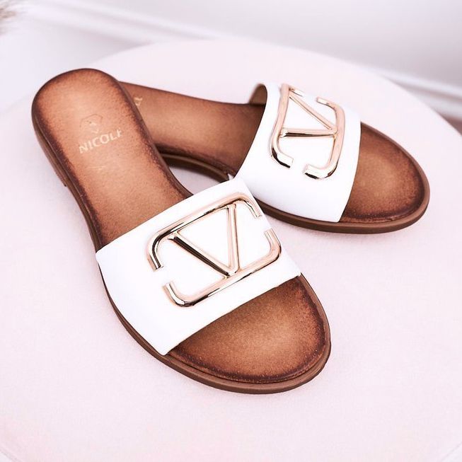 Nicole Dam klassiska läder tofflor vit Evie gyllene 2