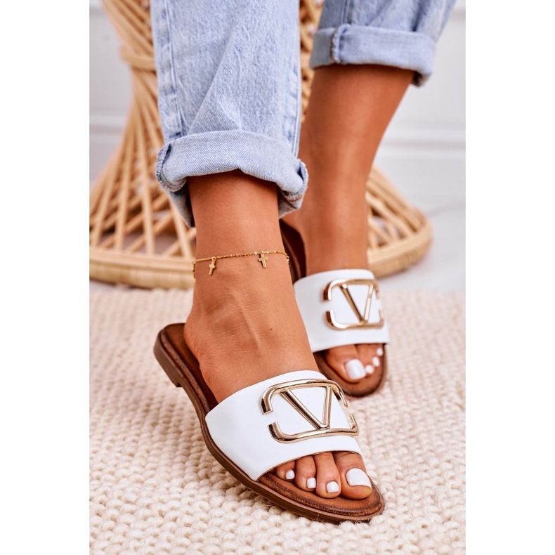 Nicole Dam klassiska läder tofflor vit Evie gyllene 3