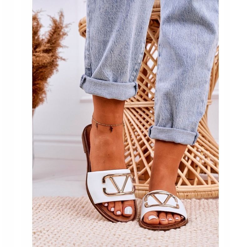 Nicole Dam klassiska läder tofflor vit Evie gyllene 4