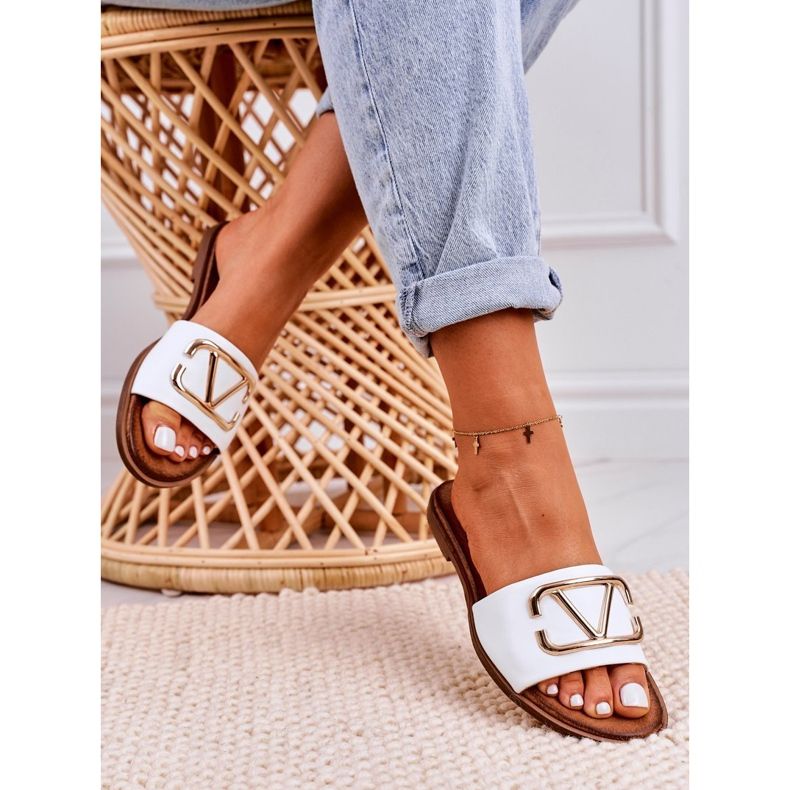 Nicole Dam klassiska läder tofflor vit Evie gyllene 5