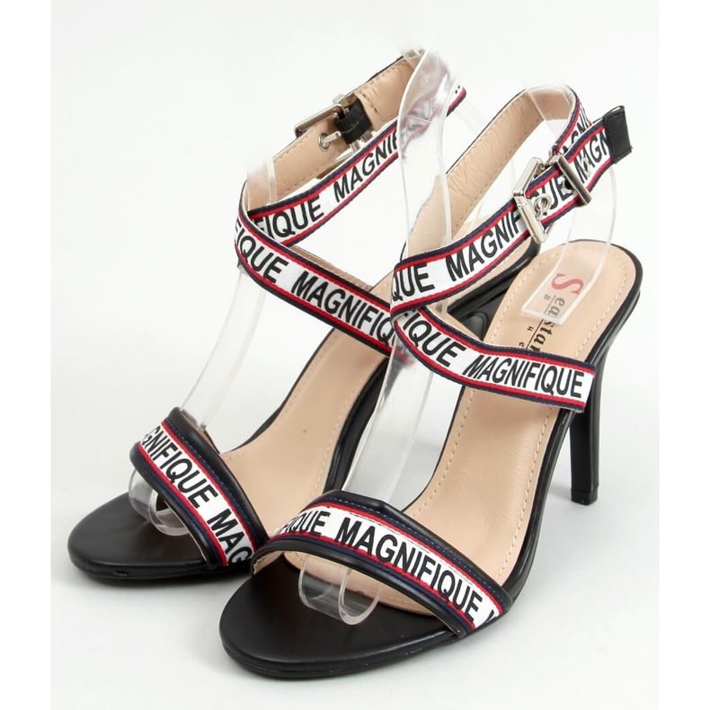 Svarta sandaler på en högklackad LL-170P Svart vit 1