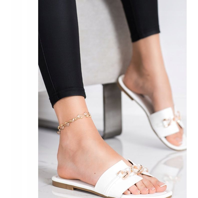 Renda Eleganta tofflor med prydnad vit 1