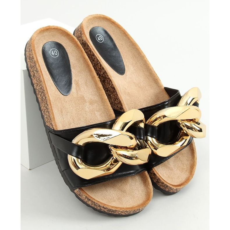 Svarta Tofflor med en tjock kedja svart CK201 Svart 1