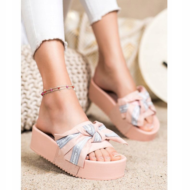 SHELOVET Mode tofflor med rosett rosa 1