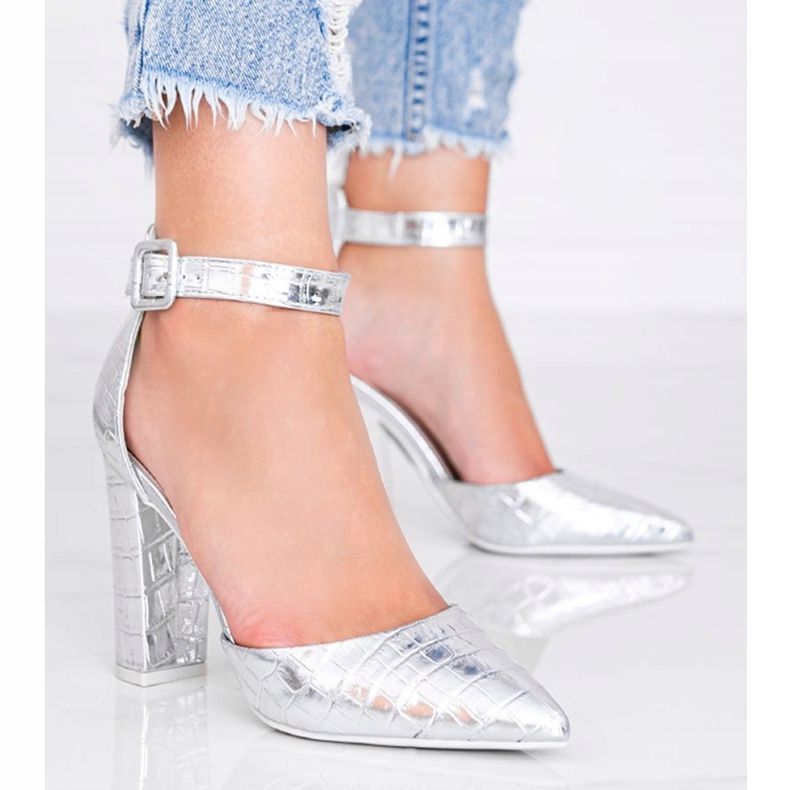 Silverpumpar på stolpen i Glamour -krokodilhudmönstret silver- 1