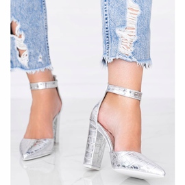 Silverpumpar på stolpen i Glamour -krokodilhudmönstret silver- 2