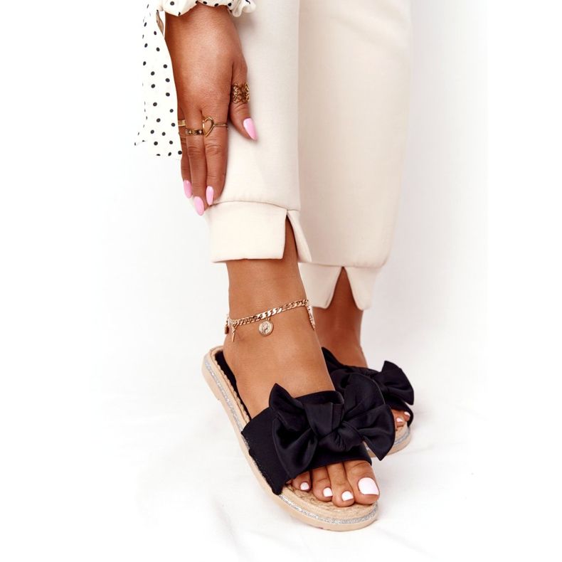 MSMG Svart Andrea gummi tofflor med rosett 1