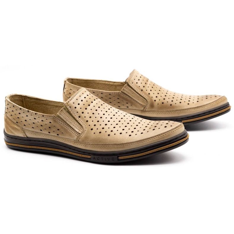 Polbut Genombrutna skor för män 2107P, beige 2