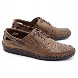 Polbut Loafers för män med öppet arbete J69L brun 3