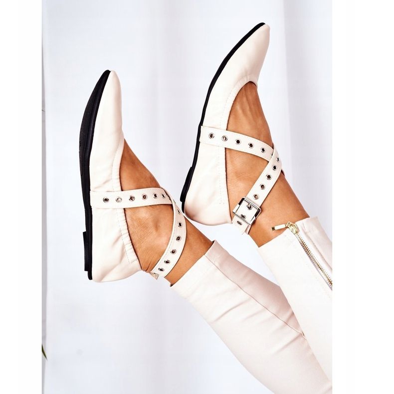 Hopfällbara läderballerinor Lu Boo Beige 1