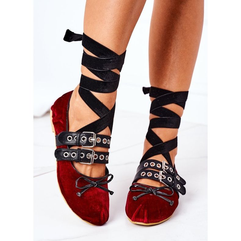 Tied Velour Ballerinas Lu Boo Burgundy röd 2