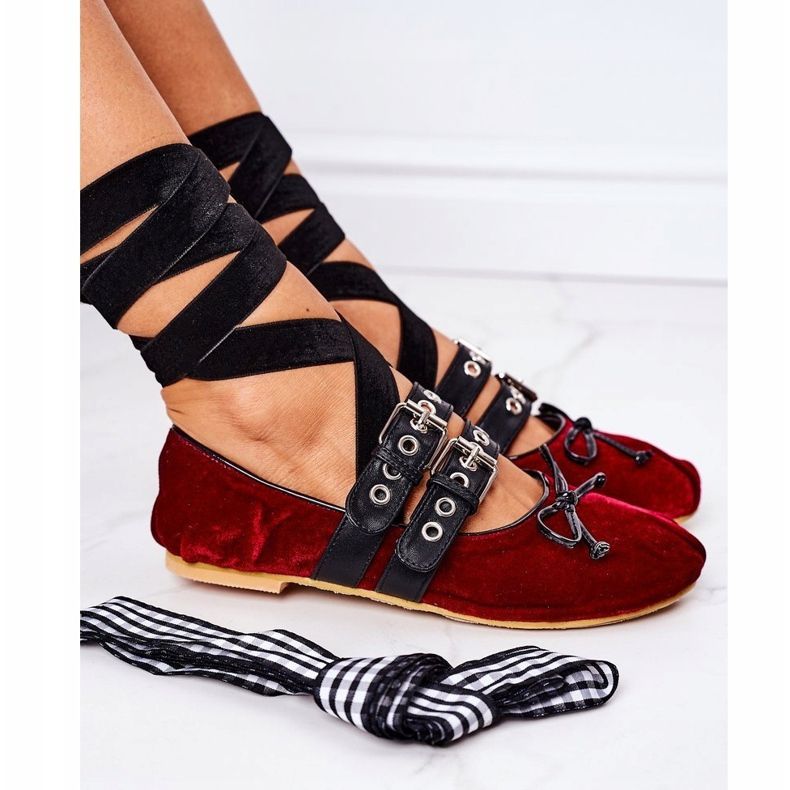 Tied Velour Ballerinas Lu Boo Burgundy röd 1