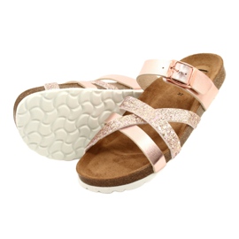 IZZI Kvinnors metalliska flip-flops-rosa gyllene guld 3