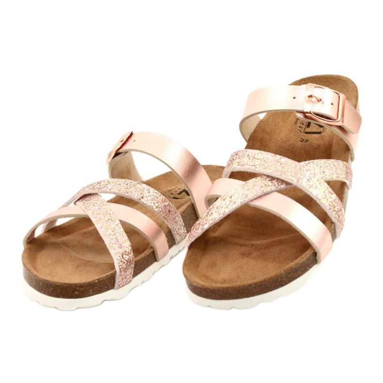 IZZI Kvinnors metalliska flip-flops-rosa gyllene guld 2