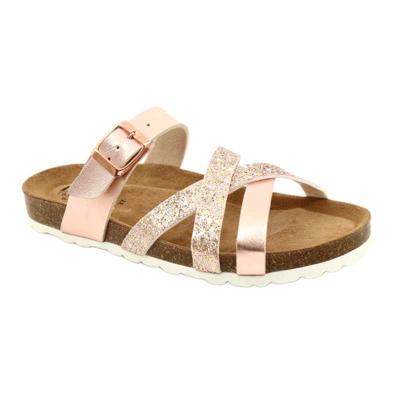 IZZI Kvinnors metalliska flip-flops-rosa gyllene guld 1