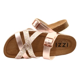 IZZI Kvinnors metalliska flip-flops-rosa gyllene guld 4