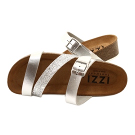 IZZI Kvinnors metalliska flip-flops-slay-läderinsats silver- 4