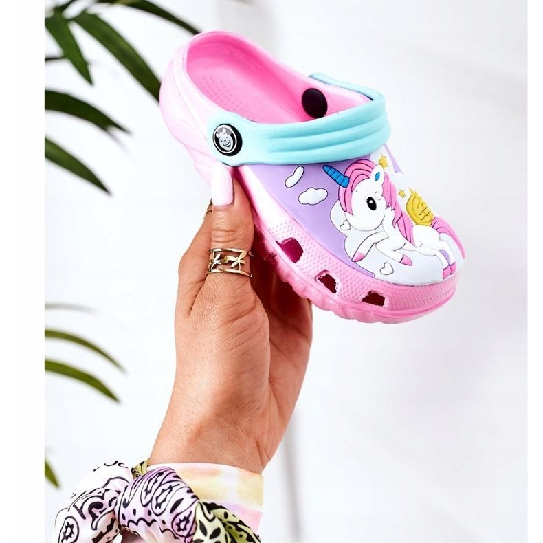 Barn skum tofflor Crocs rosa turkos Oscar blå 1