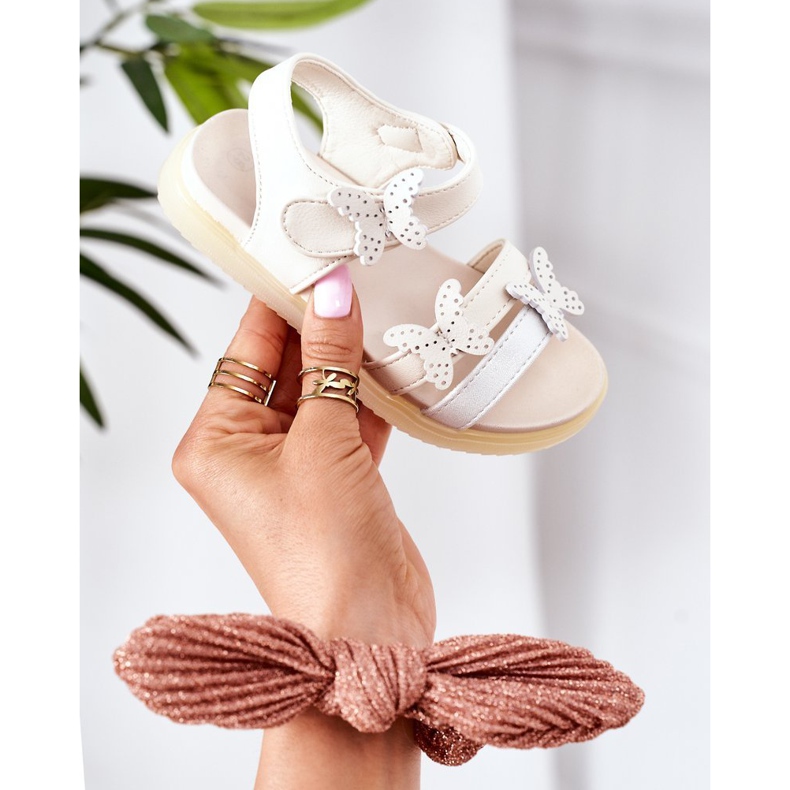 Apawwa Barnsandaler med fjärilar Vit Malvika kardborreband 2