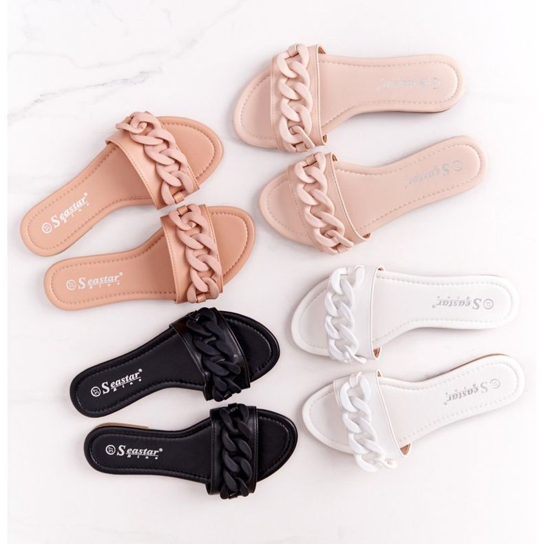 PS1 Läder tofflor med en kedja svart steg för steg 2