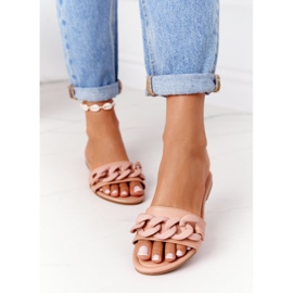 PS1 Läder tofflor med kedja kamel steg för steg kaki 2