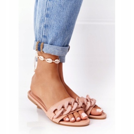 PS1 Läder tofflor med kedja kamel steg för steg kaki 1