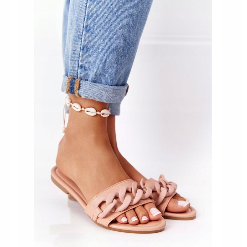 PS1 Läder tofflor med kedja kamel steg för steg kaki 1