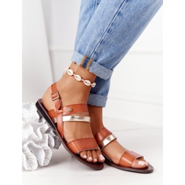 PE1 Platt sandaler för kvinnor, brun och guld Doris gyllene 2