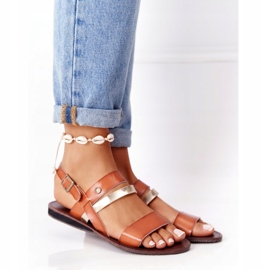 PE1 Platt sandaler för kvinnor, brun och guld Doris gyllene 1