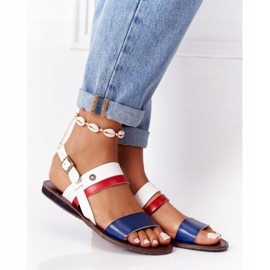 PE1 Platta sandaler för kvinnor, marinblå och vita Doris brun 2