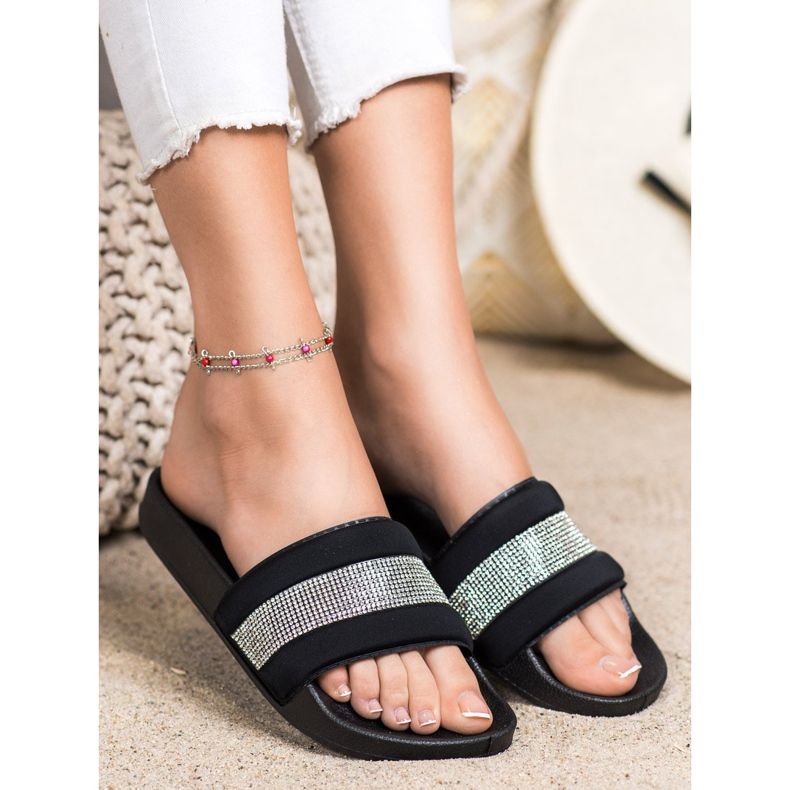 SHELOVET Tofflor Med Cubic Zirconia svart 1