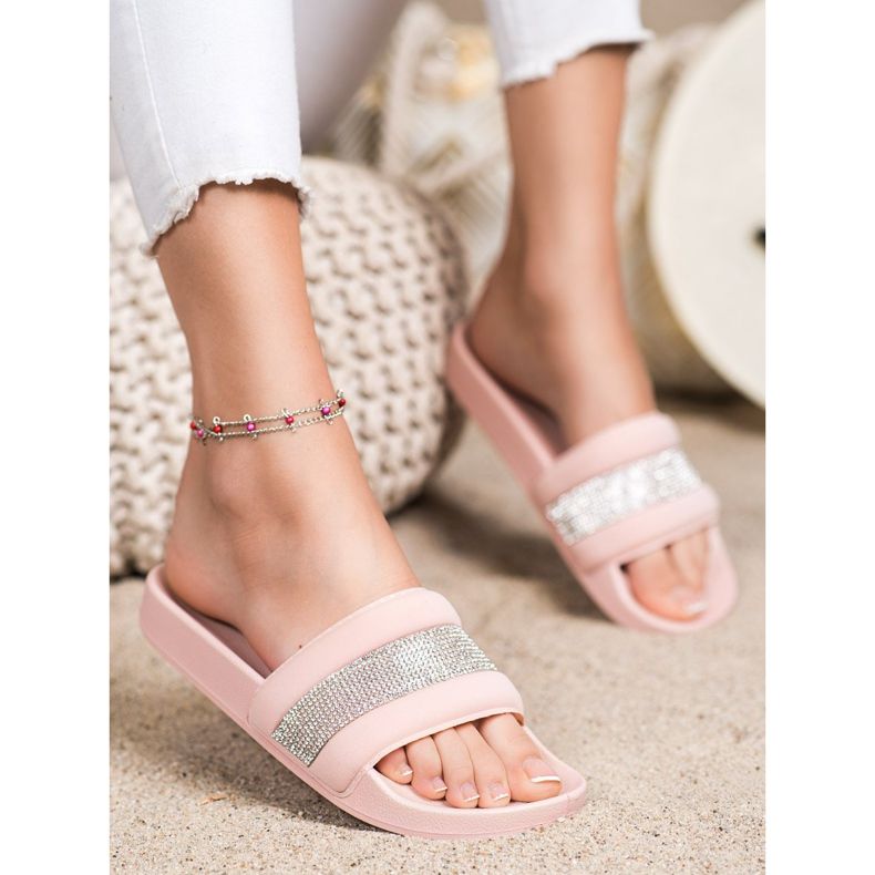 SHELOVET Tofflor Med Cubic Zirconia rosa 2