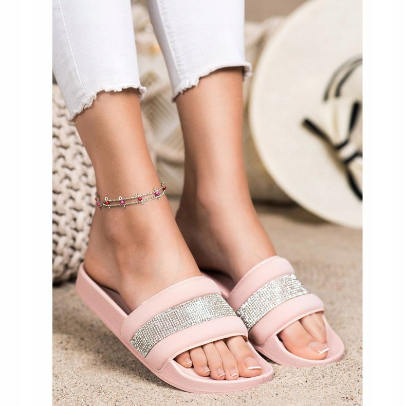 SHELOVET Tofflor Med Cubic Zirconia rosa 1