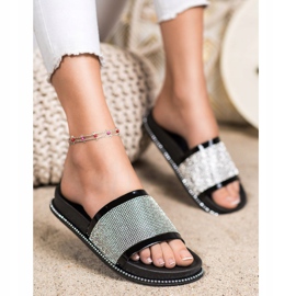 SHELOVET Glänsande svarta tofflor 1